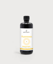 Schwarze ProEnergetic Aroma Diffuser Essence Flasche mit weißem Etikett, gelbem Akzent, Produktname Awareness und kreisförmigem grafischem Element auf neutralem Hintergrund