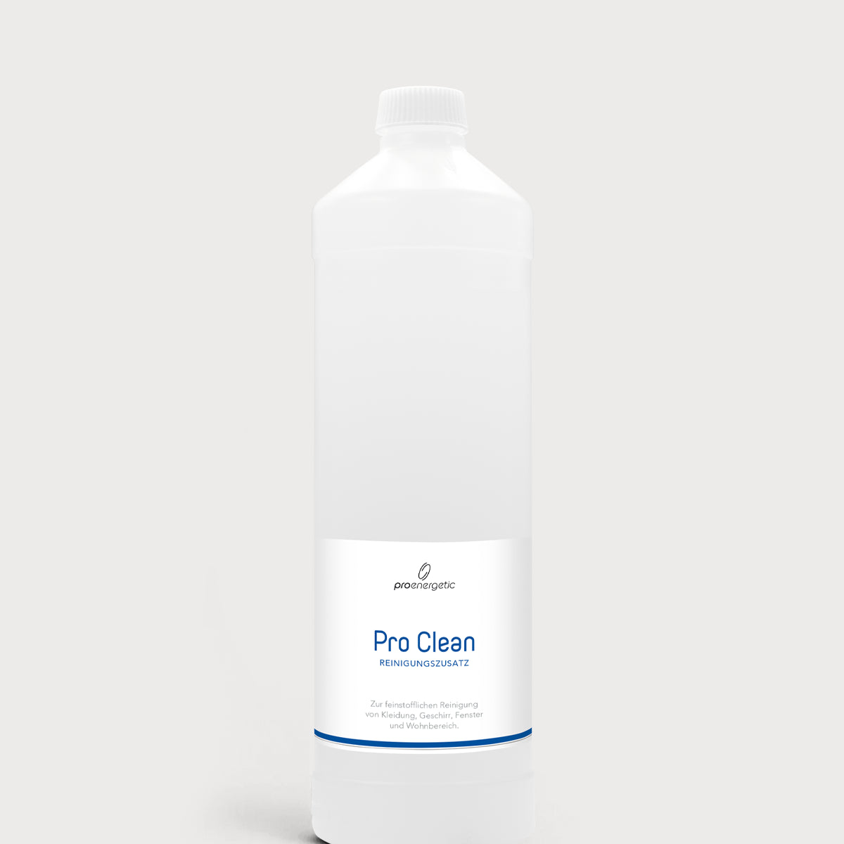 Pro Clean in transparenter Kunststoffflasche mit weißem Etikett und blauem Schriftzug auf hellem Hintergrund